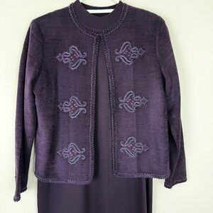 Vintage Koret Embroidered Cardigan 2 Piece Deep Purple Dress Small